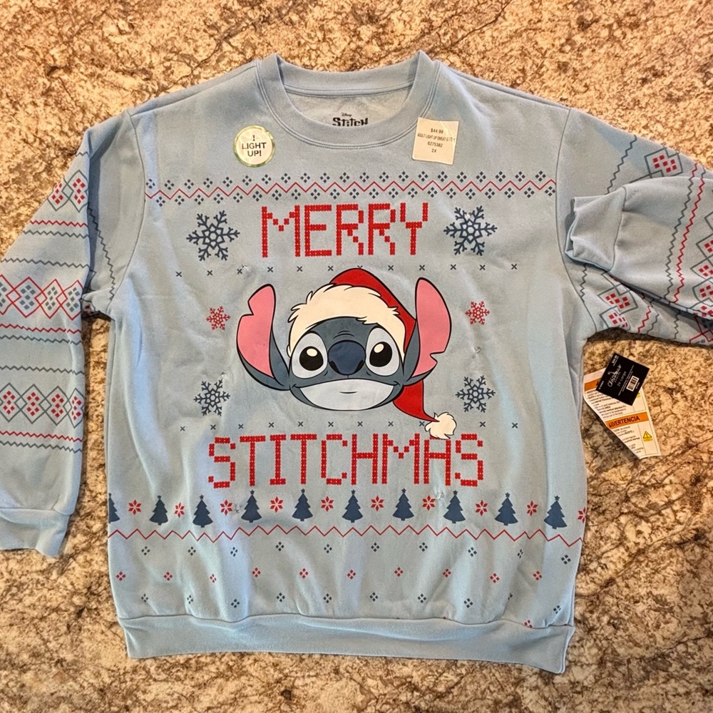 Disney Merry Stitchmas Unisex Stitch Christmas sweatshirt light up‎ 2X NWT